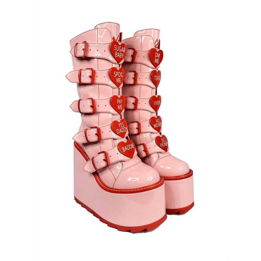 NEW YRU women's dune conversation heart valentine platform shoes in pink